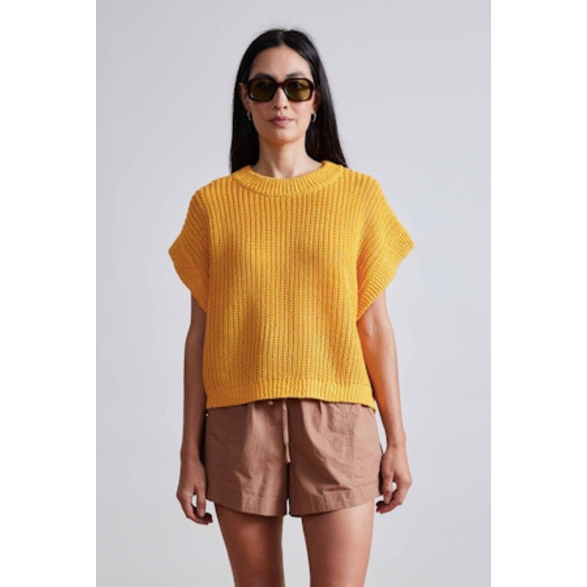 Apiece Apart Olivia Linen Vest Citrus Knit Cap Sleeve Sweater Vest Xs/S Marigold